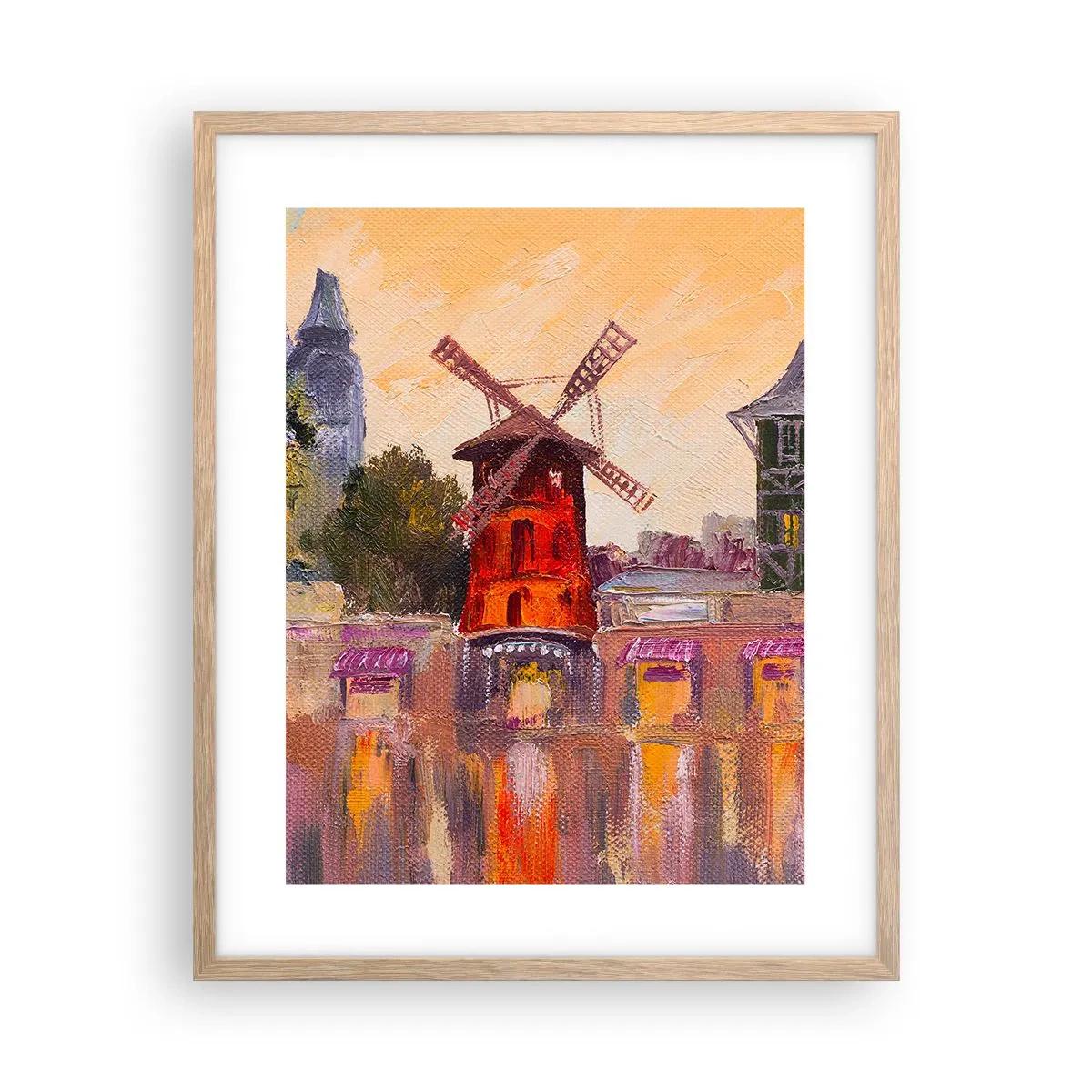 Plakat i ramme af lyst egetræ - Parisiske ikoner - Moulin Rouge - 40x50 cm