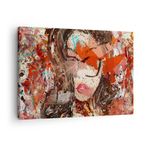 Lærredstryk - Billede på lærred - Abstrakt portræt af en kvinde i intense farver - 70x50cm - Ingen ved, hvordan du virkelig er - Moderne vægdekoration til stue og soveværelse ARTTOR