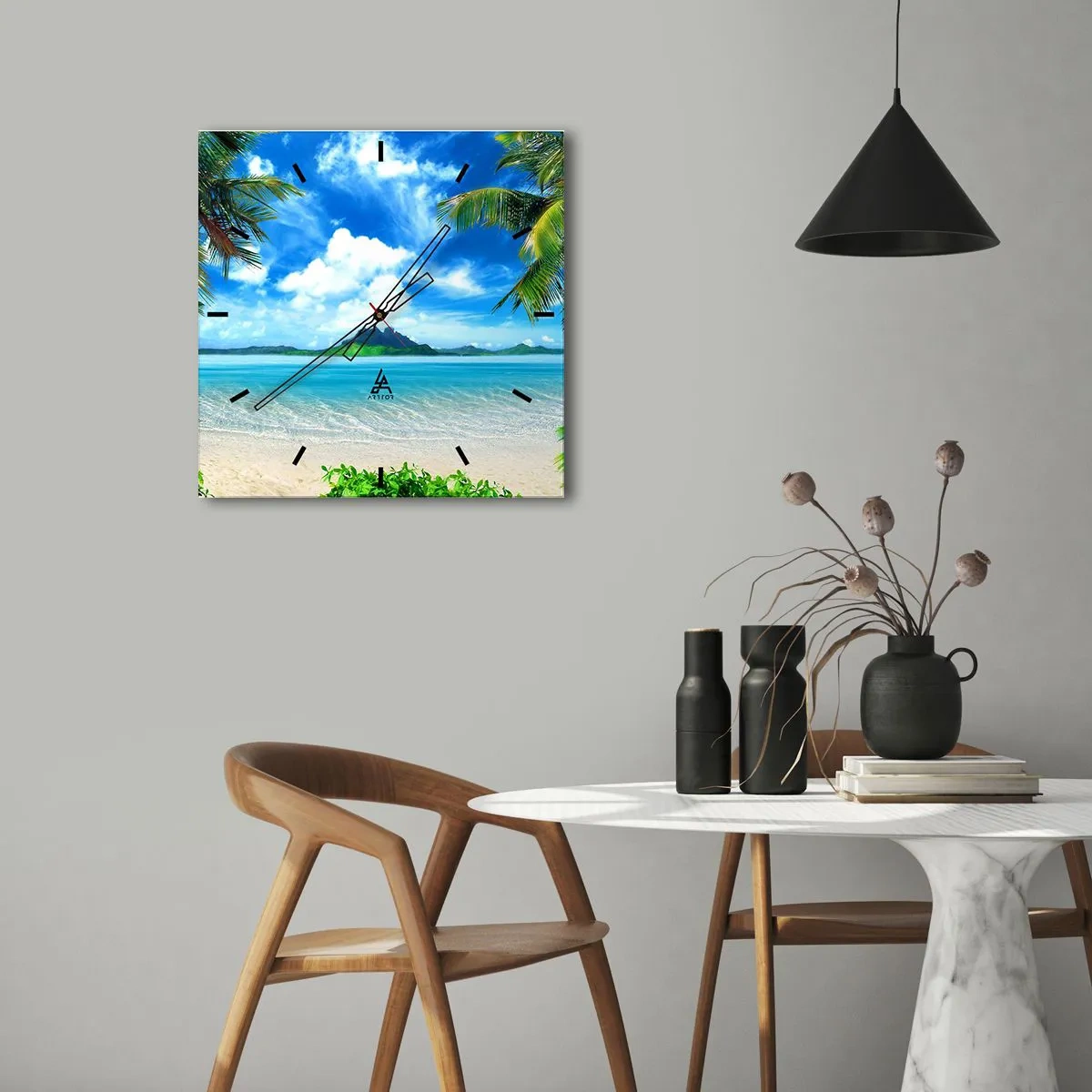 Vægur, Uret - Azur i troperne - 30x30 cm