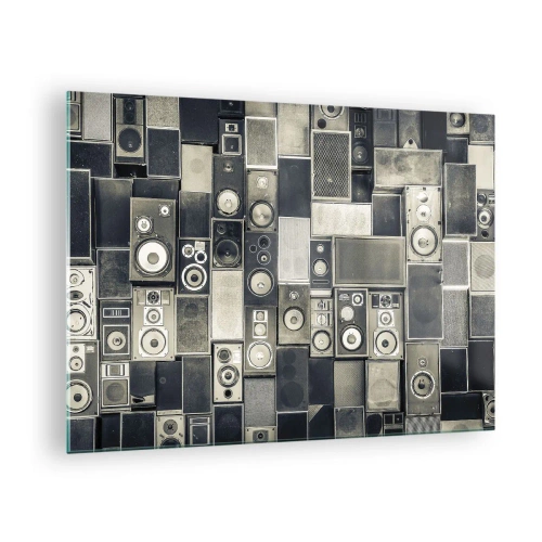 Billede på glas - En sammensætning af retrohøjttalere i grå nuancer - 70x50cm - Og alt er i orden - Moderne vægdekoration til stue og soveværelse ARTTOR