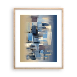 Plakat i ramme af lyst egetræ - Blå konstruktion - 40x50 cm