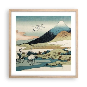 Plakat i ramme af lyst egetræ - I japansk ånd - 50x50 cm