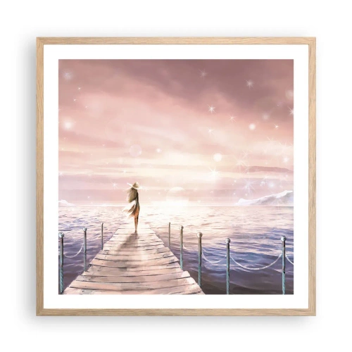 Plakat i ramme af lyst egetræ - I lyset af en drøm - 60x60 cm