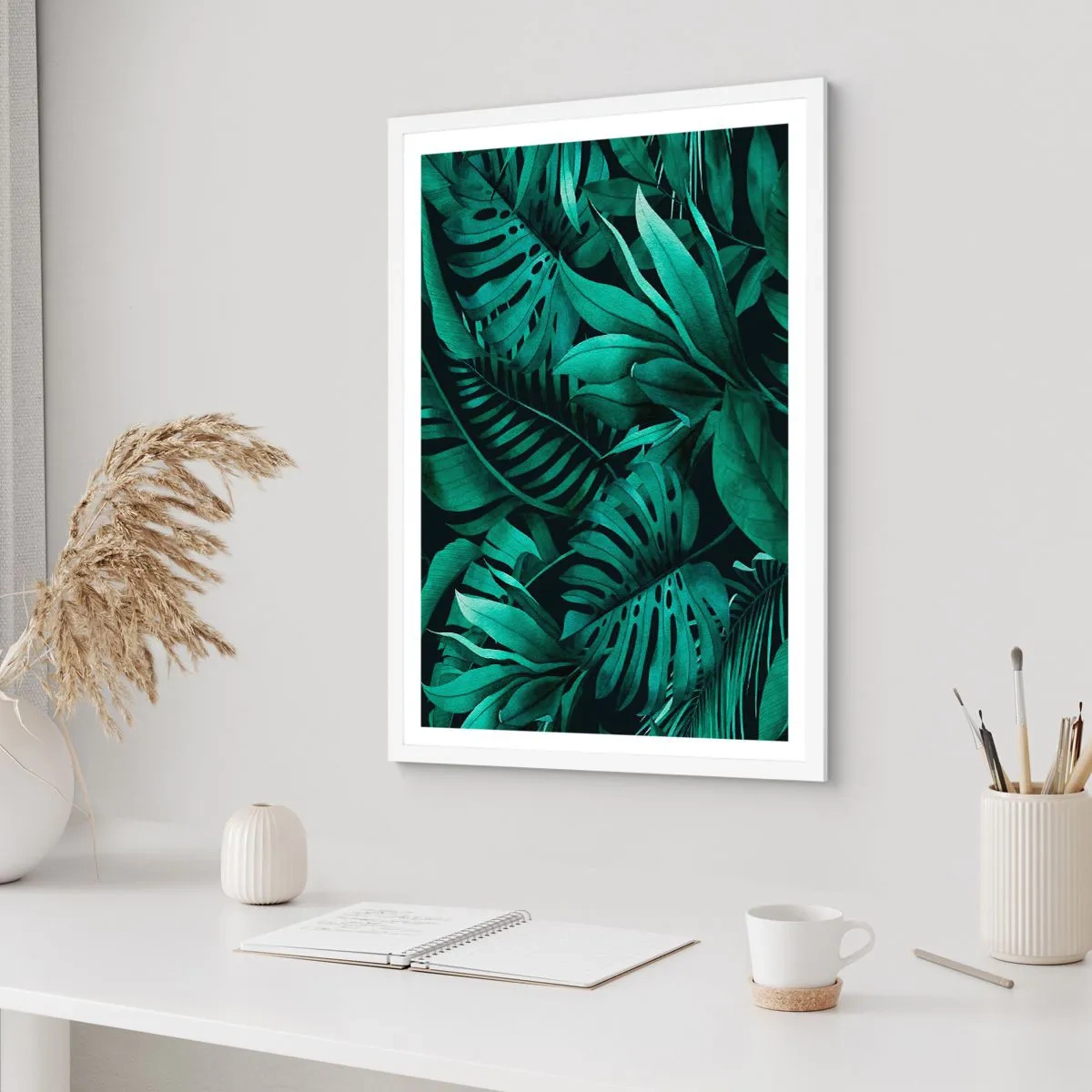 Plakat i hvid ramme - Dyb tropisk grøn - 61x91 cm