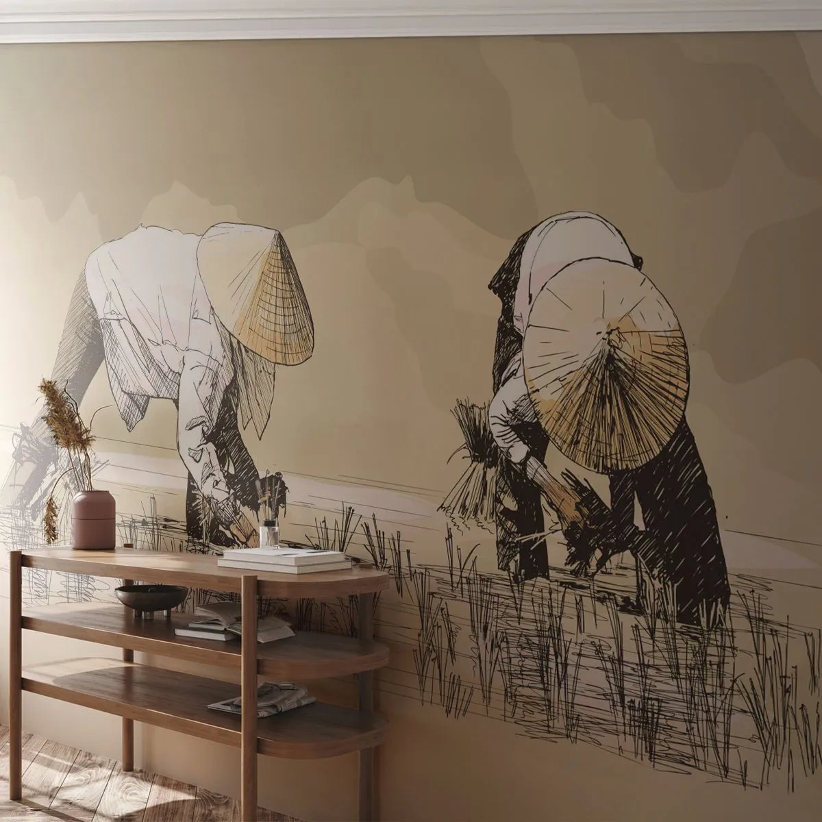 Fototapet Standard Eco - God høst - Asien, Risplantage, Rismark - 350x256 cm