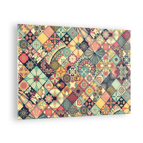 Billede på glas - Et farverigt mønster inspireret af marokkanske fliser med geometriske motiver - 70x50cm - Marokkansk stemning - Moderne vægdekoration til stue og soveværelse ARTTOR