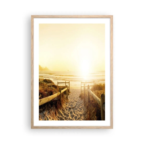 Plakat i ramme af lyst egetræ - Over klitten, mod solen - 50x70 cm