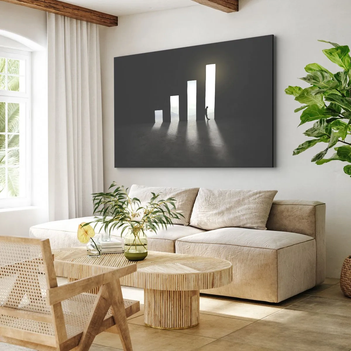 Lærredstryk - Billede på lærred - Symbolsk vækst i form af passager oplyst af lys - 70x50cm - Succes - et indtryk - Moderne vægdekoration til stue og soveværelse ARTTOR