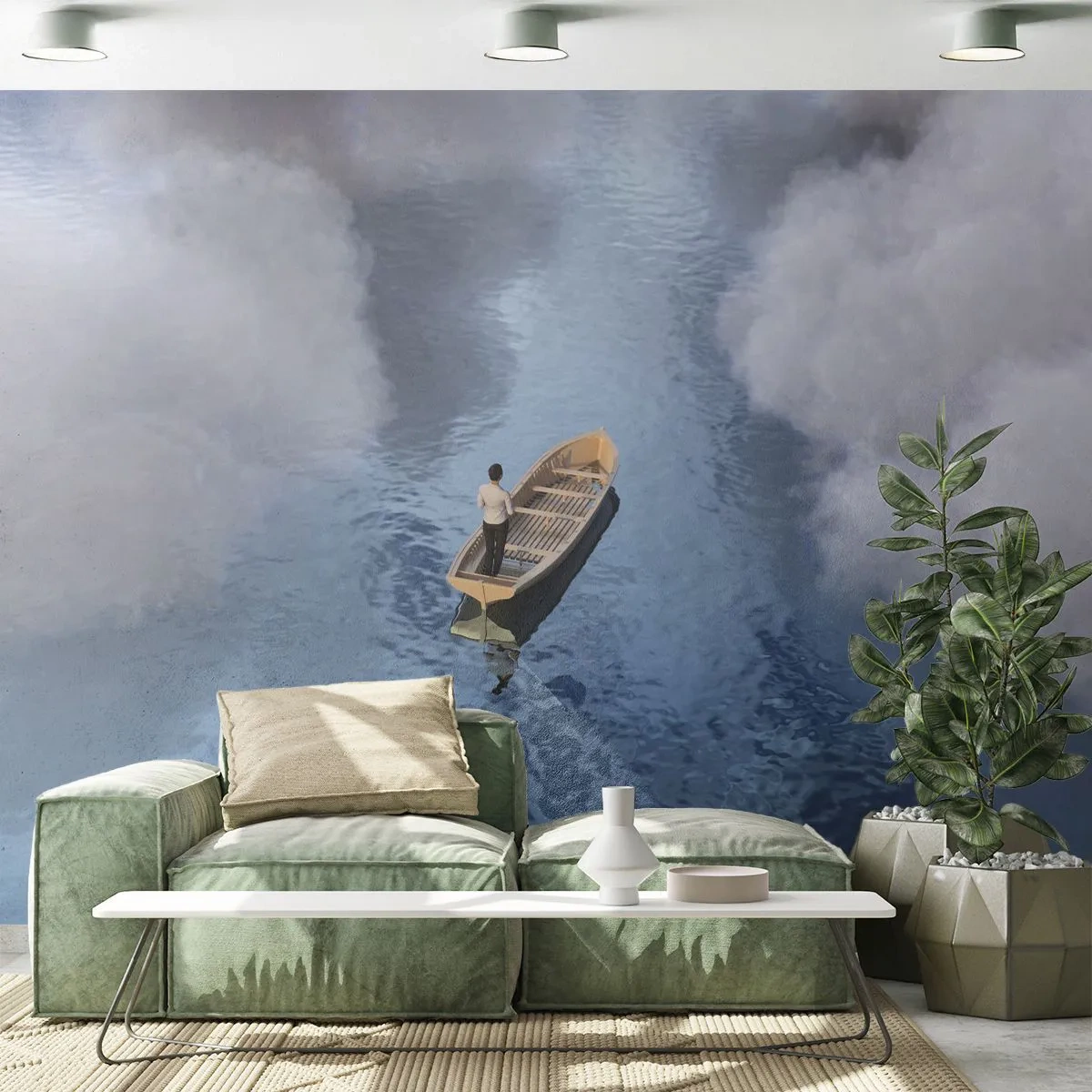 Fototapet Selvklæbende Deluxe Sticker - Livet - rejsen - det ukendte - Båd, Sø, Skyer - 100x70 cm