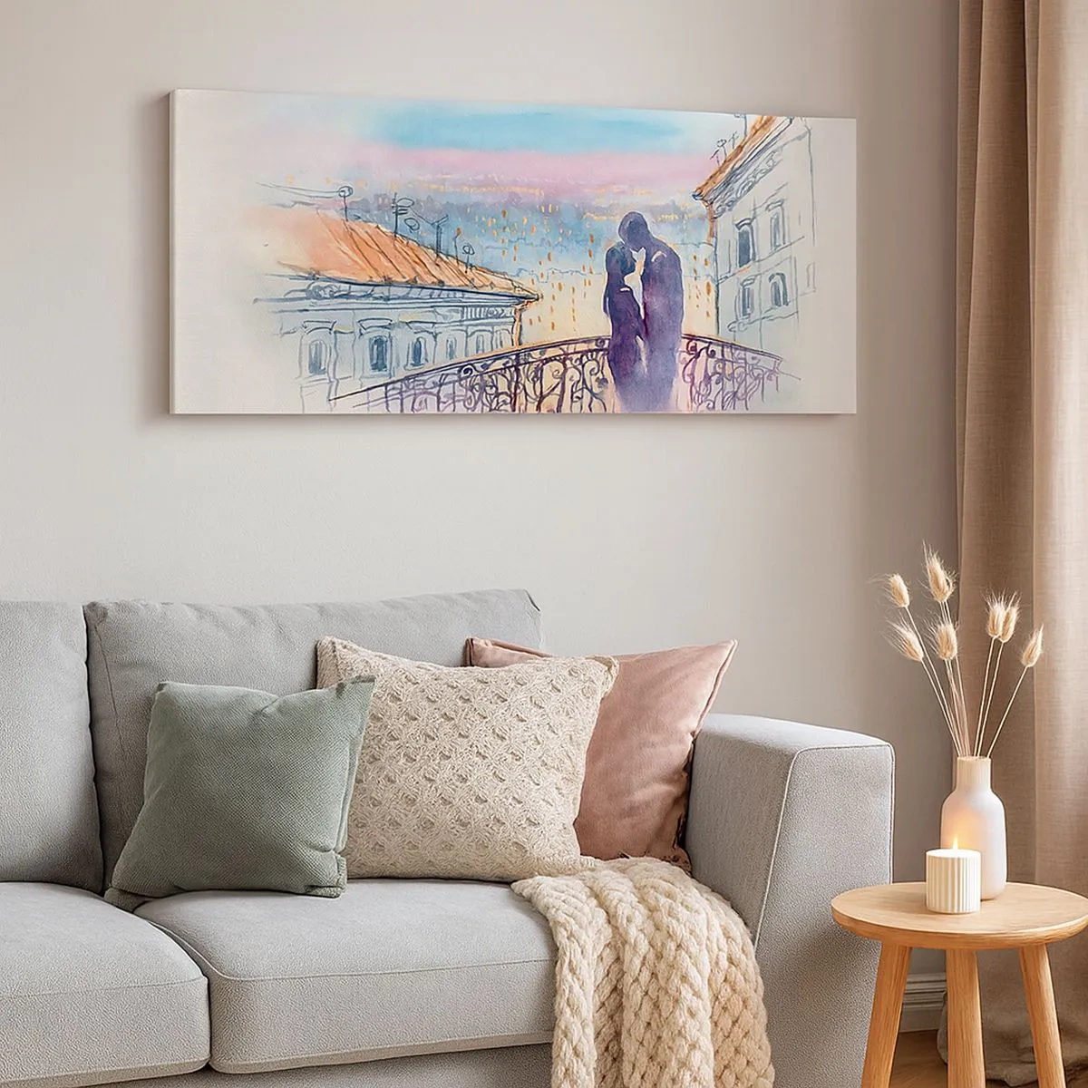 Lærredstryk - Billede på lærred - Parisiske elskere - 100x40 cm
