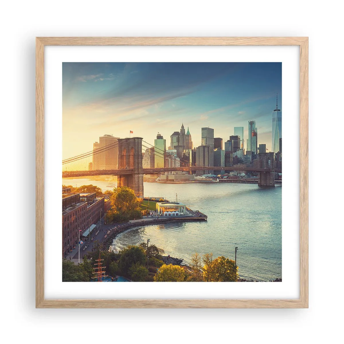 Plakat i ramme af lyst egetræ - Den store bys daggry - 50x50 cm