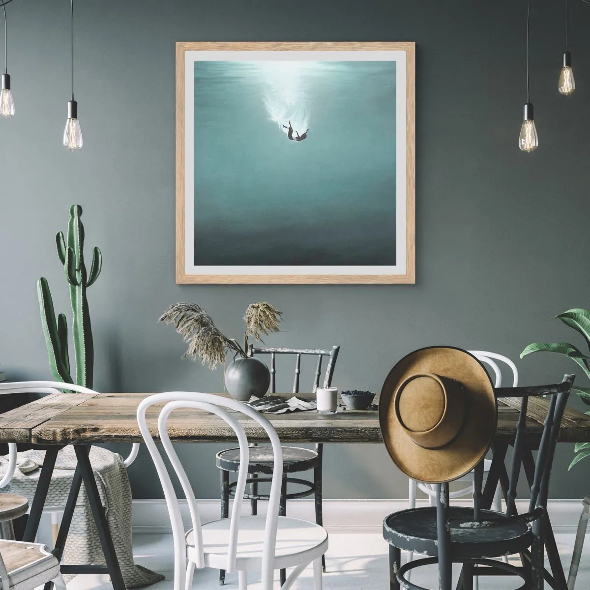 Plakat i ramme af lyst egetræ - I havets favntag - 40x40 cm