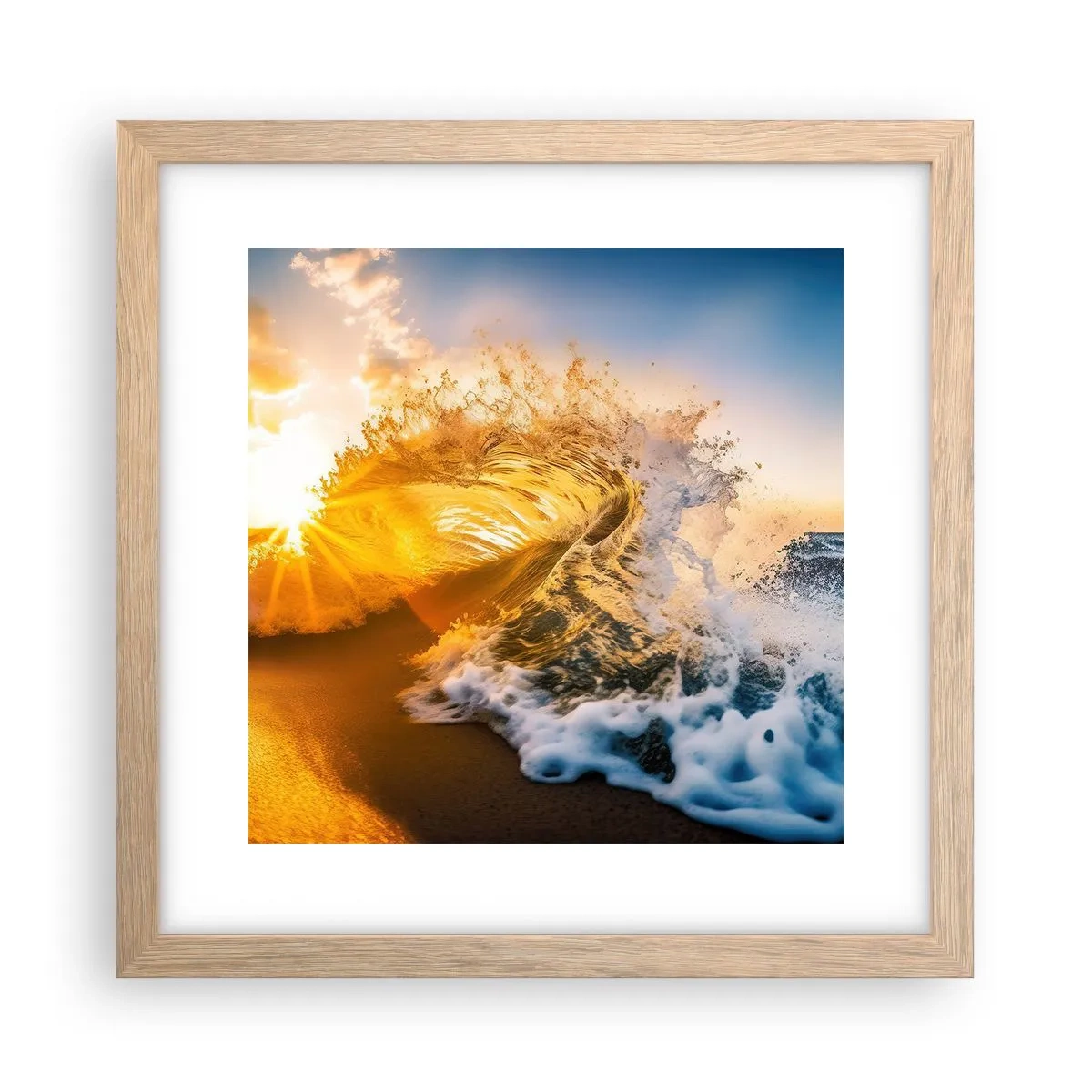 Plakat i ramme af lyst egetræ - Leg på sandet - 30x30 cm