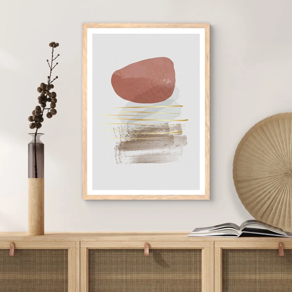 Plakat i ramme af lyst egetræ - Abstrakt kolonnade - 30x40 cm