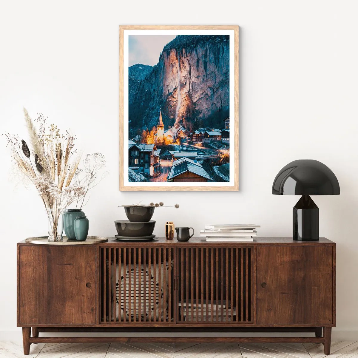 Plakat i ramme af lyst egetræ - Vinterens lysende ånd - 30x40 cm