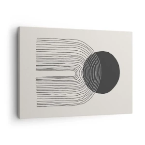 Lærredstryk - Billede på lærred - Abstrakt mønster med linjer og en sort cirkel på en lys baggrund - 70x50cm - Rystende og selvsikker - Moderne vægdekoration til stue og soveværelse ARTTOR