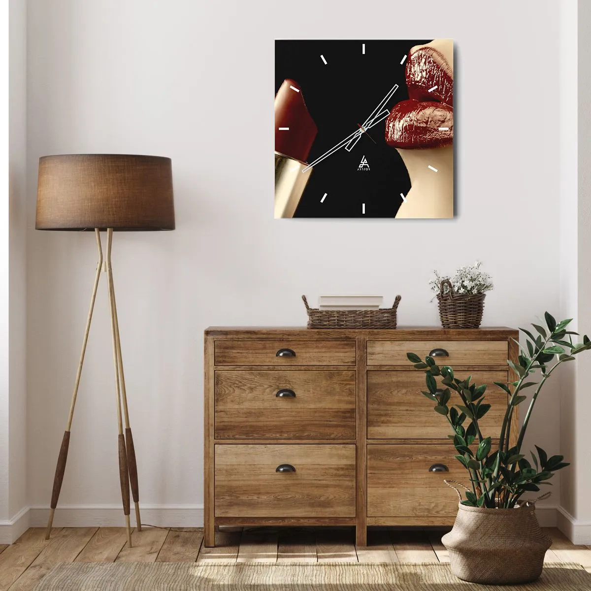 Vægur, Uret - Karminrødt farves sanselighed og udstråling - 40x40 cm