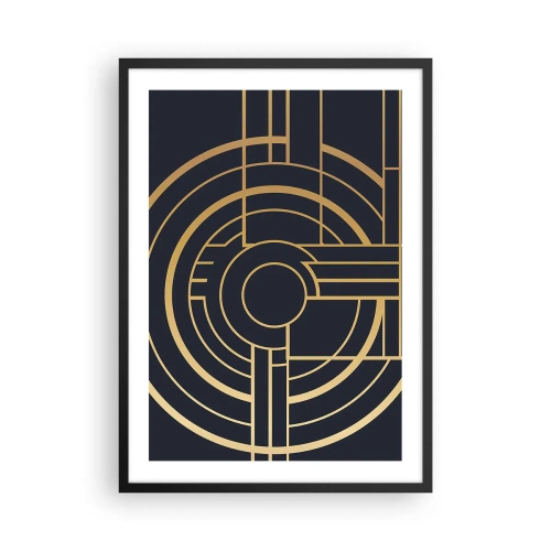 Plakat i sort ramme - Geometrisk Art Deco-mønster med guldelementer på en mørk baggrund - 50x70cm - At vende tingene på hovedet - Moderne vægdekoration til stue og soveværelse ARTTOR