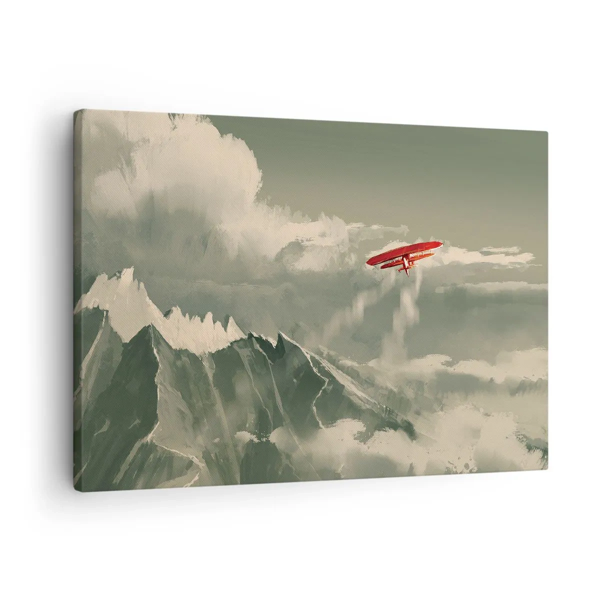 Lærredstryk - Billede på lærred - Rødt fly over snedækkede bjerge - 70x50cm - Frygtløs pioner - Moderne vægdekoration til stue og soveværelse ARTTOR