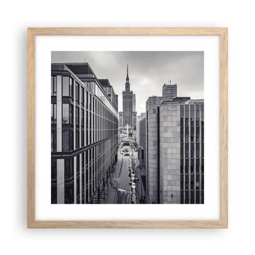 Plakat i ramme af lyst egetræ - Warszawa dalen - 40x40 cm