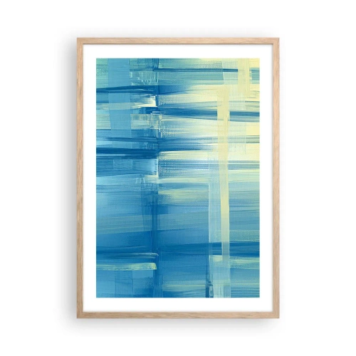 Plakat i ramme af lyst egetræ - Komposition i turkis - 50x70 cm