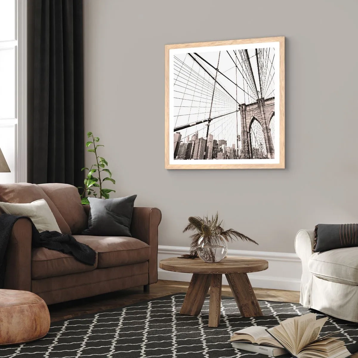 Plakat i ramme af lyst egetræ - Katedralen i New York - 60x60 cm