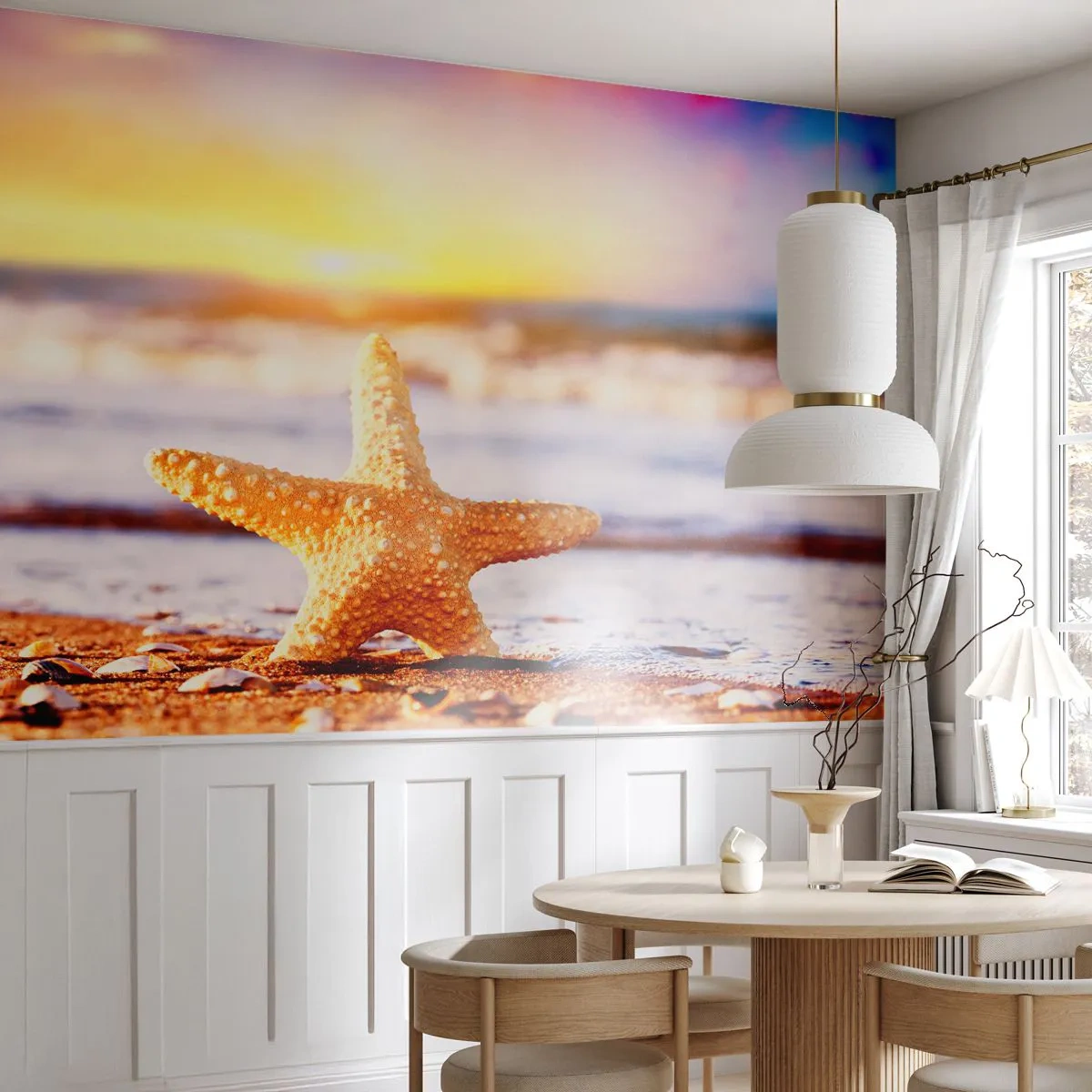 Fototapet Selvklæbende Deluxe Sticker - Maritime gave - Søstjerne, Strand, Ocean - 100x70 cm