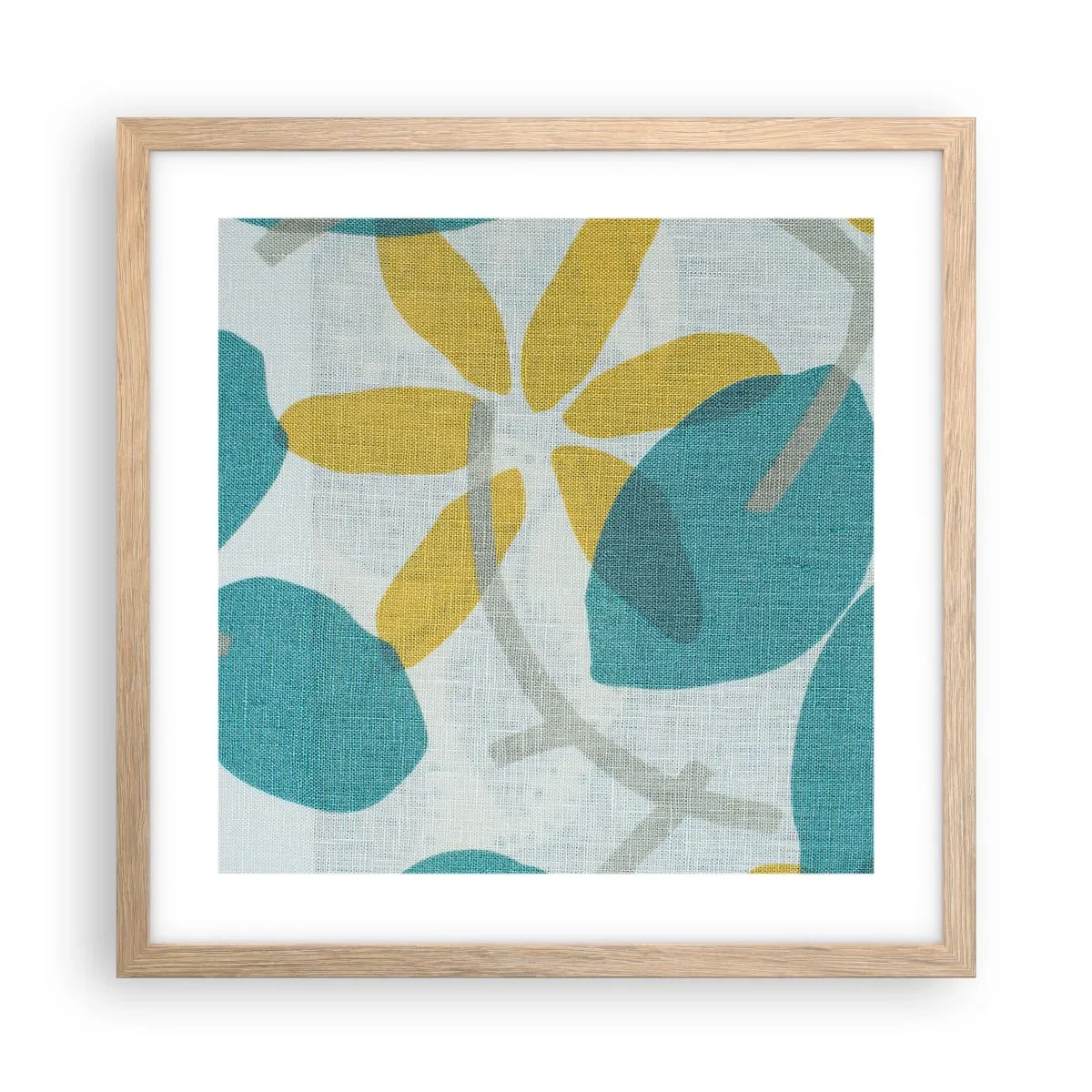 Plakat i ramme af lyst egetræ - Blandt azurblå blade - 40x40 cm