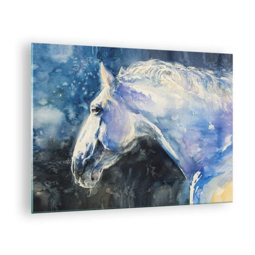 Billede på glas - Akvarelportræt af en hest i blå nuancer - 70x50cm - Portræt i et blåt skær - Moderne vægdekoration til stue og soveværelse ARTTOR