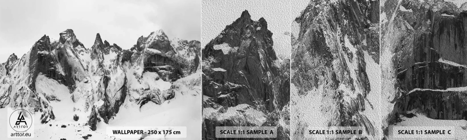 Prøve Fototapet Premium Sand - Granit truende højderyg - Landskab, Bjerge, Alperne - 100x30 cm