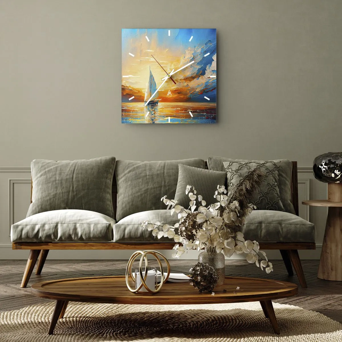 Vægur, Uret - Sejler i guld - 40x40 cm