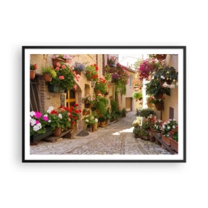 Plakat i sort ramme - I en strøm af blomster - 100x70 cm