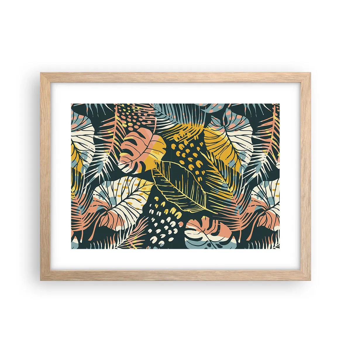Plakat i ramme af lyst egetræ - Løvrig fantasi - 40x30 cm