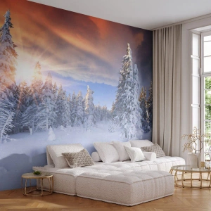 Fototapet Premium Canvas - Et snedækket naturspektakel - Landskab, Skov, Vinter - 450x315 cm