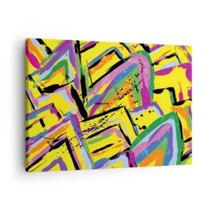 Lærredstryk - Billede på lærred - Livlig abstraktion i klare farver og dynamiske former - 70x50cm - Han råber af glæde - Moderne vægdekoration til stue og soveværelse ARTTOR