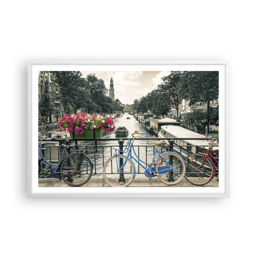 Plakat i hvid ramme - Farverne i Amsterdams gader - 91x61 cm