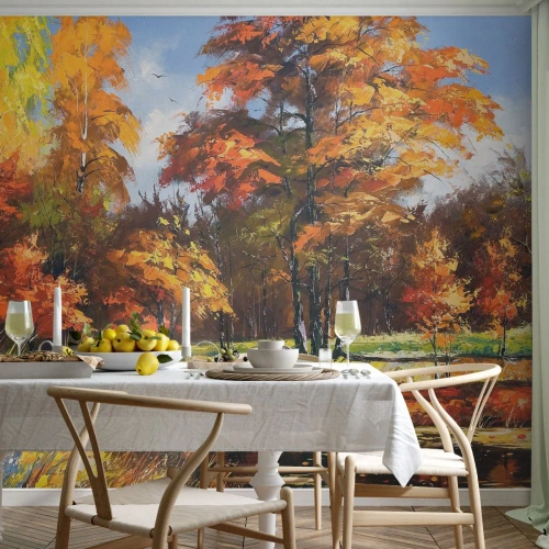 Fototapet Standard Eco - Landskab i guld og bronze - Landskab, Skov, impressionisme - 350x256 cm