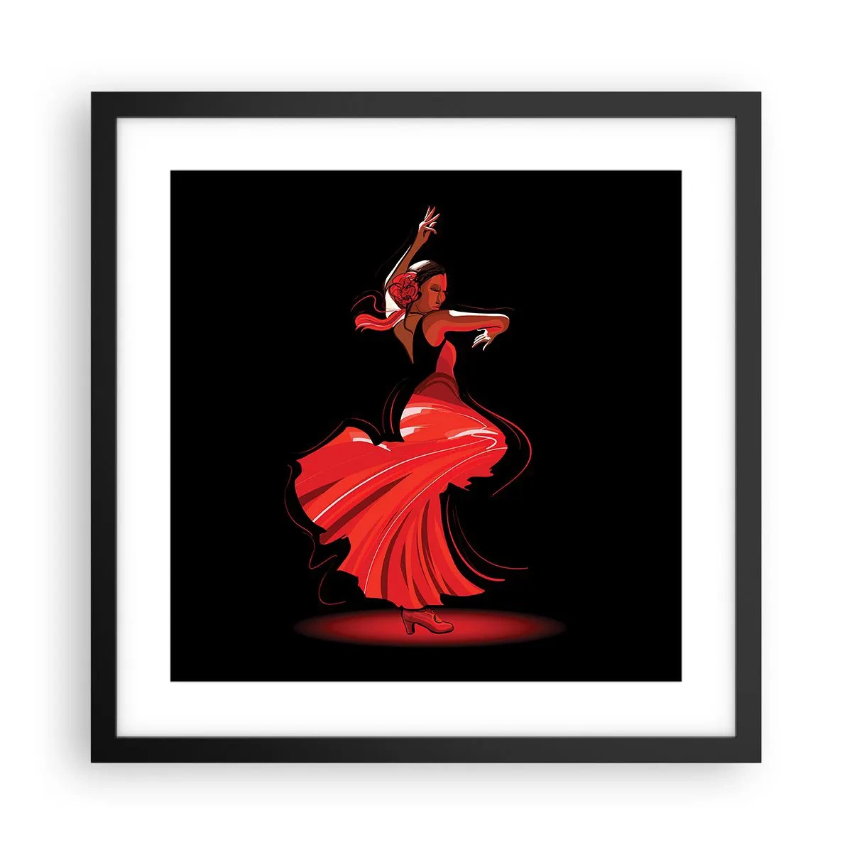 Plakat i sort ramme - Flamencoens brændende ånd - 40x40 cm