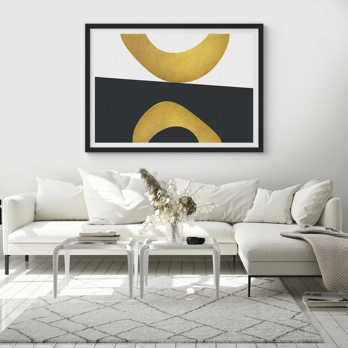 Plakat i sort ramme - Først: guld - 70x50 cm