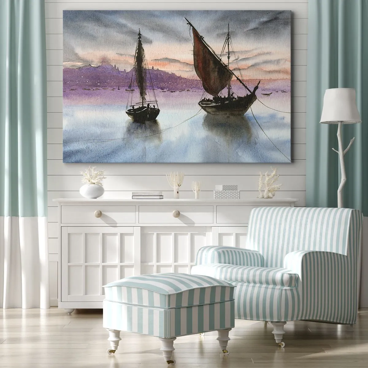 Lærredstryk - Billede på lærred - Aften i havnen - 120x80 cm
