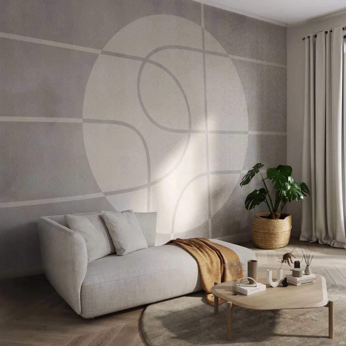 Fototapet Selvklæbende Deluxe Sticker - Cirkulær og lige frem - Lyse, Minimalistisk, Hjul - 500x350 cm