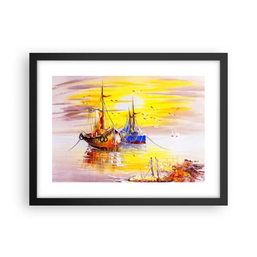 Plakat i sort ramme - Et velfortjent hvil i havnen - 40x30 cm