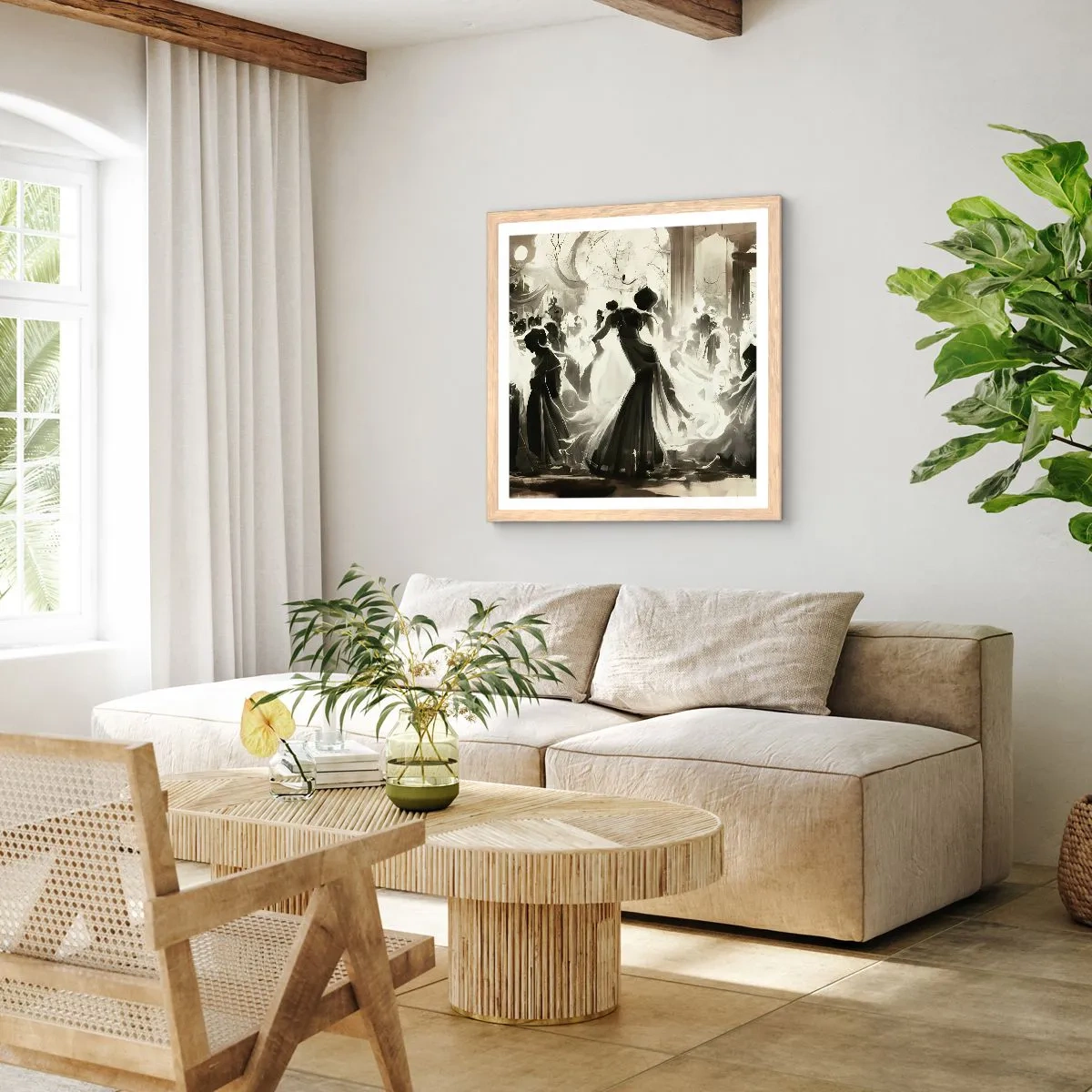 Plakat i ramme af lyst egetræ - Den store maskerade - 40x40 cm