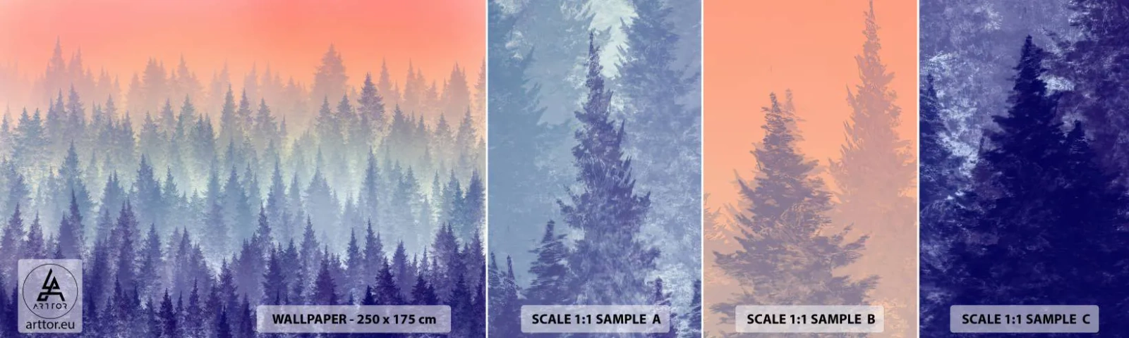 Prøve Fototapet Selvklæbende Deluxe Sticker - Højt, højere, til himlen - Abstraktion, Skov, Stykke - 100x30 cm