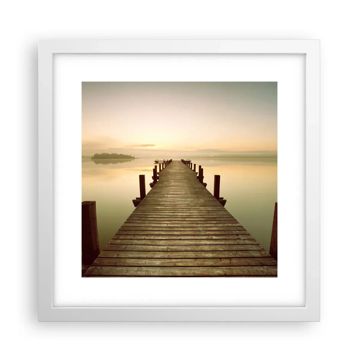 Plakat i hvid ramme - Før daggry, daggry, lys - 30x30 cm