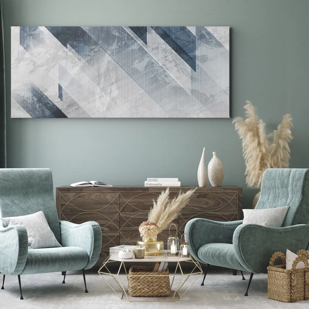 Lærredstryk - Billede på lærred - Rumlig komposition - bevægelse af gråtoner - 120x50 cm
