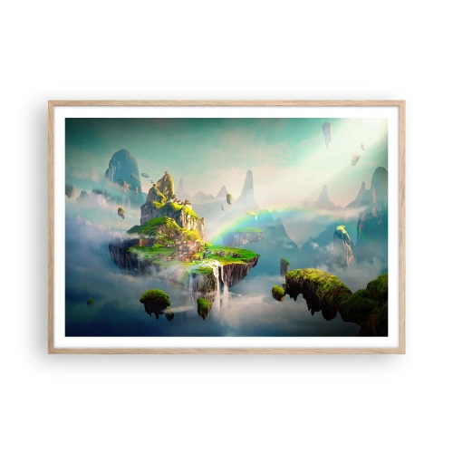 Plakat i ramme af lyst egetræ - Midden - lykkelige øer - 100x70 cm