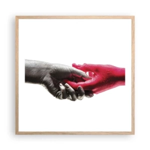 Plakat i ramme af lyst egetræ - Sammen, om end forskellige - 60x60 cm