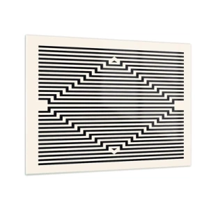 Billede på glas - Et fascinerende mønster af sorte og hvide linjer skaber en illusion - 70x50cm - Geometrisk illusion - Moderne vægdekoration til stue og soveværelse ARTTOR
