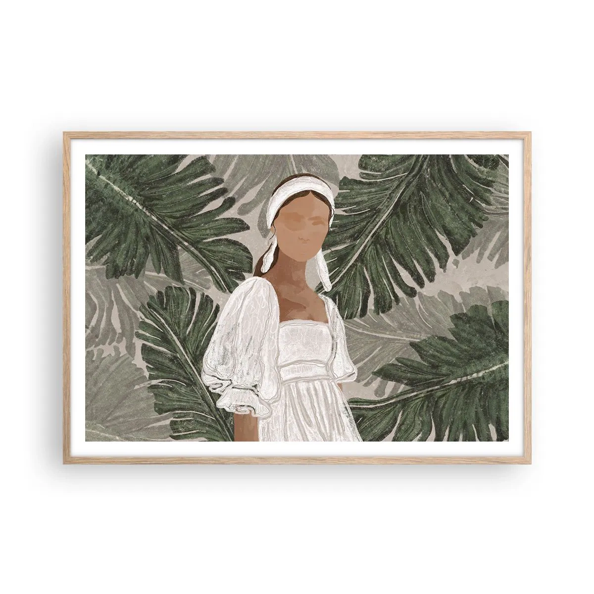 Plakat i ramme af lyst egetræ - Eksotisk portræt - 100x70 cm